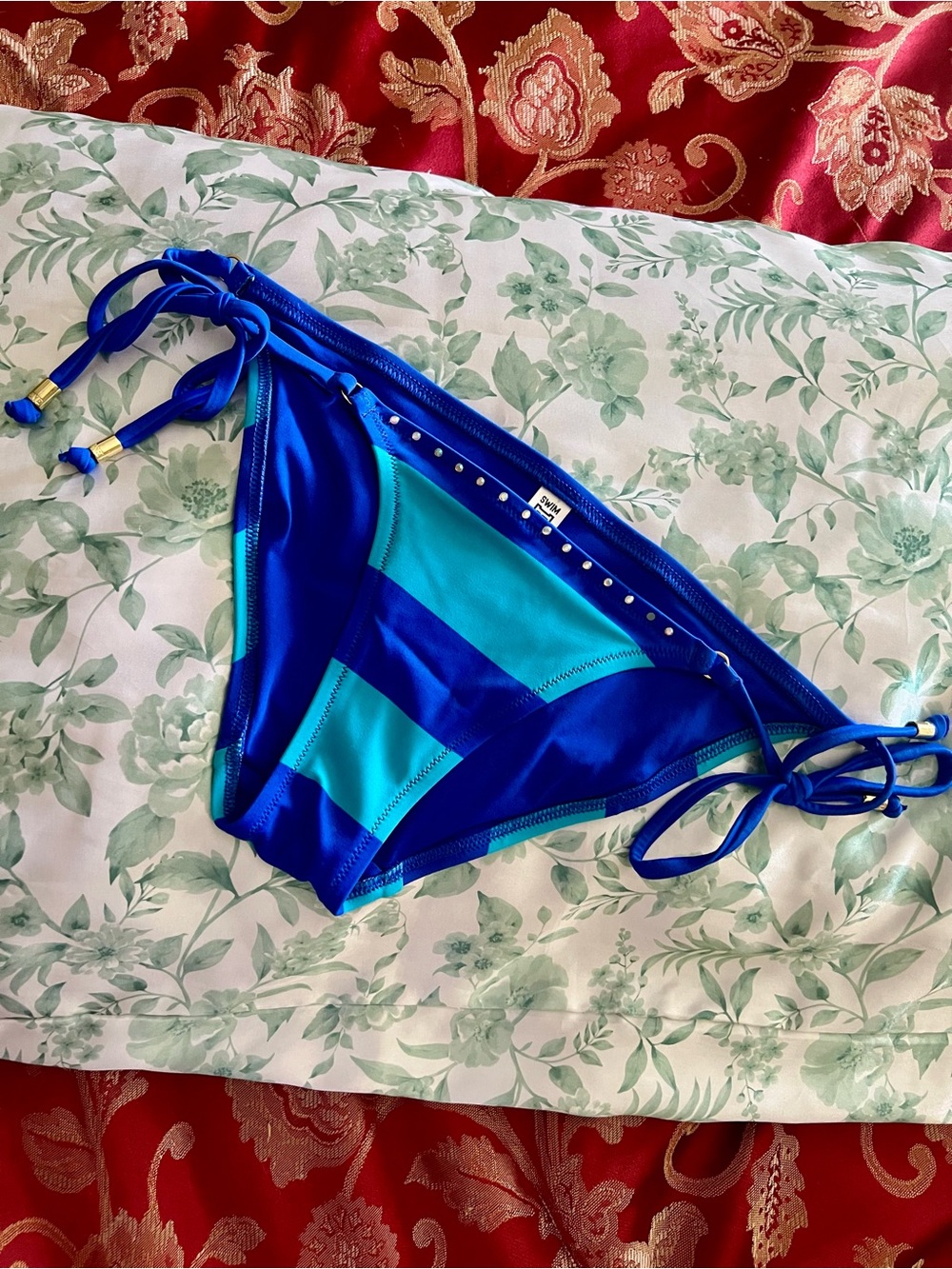 VS PINK Teal Blue Striped Bikini Bottom size S